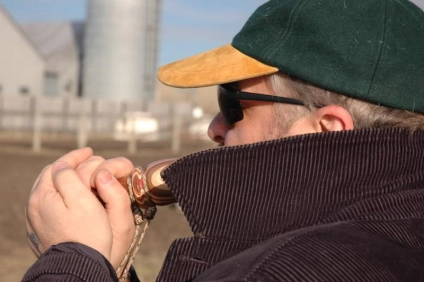 Yves testing a duck call Yves testing a duck call